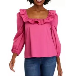English Factory Ruffle Square Neck Berry Pink Top Size XL